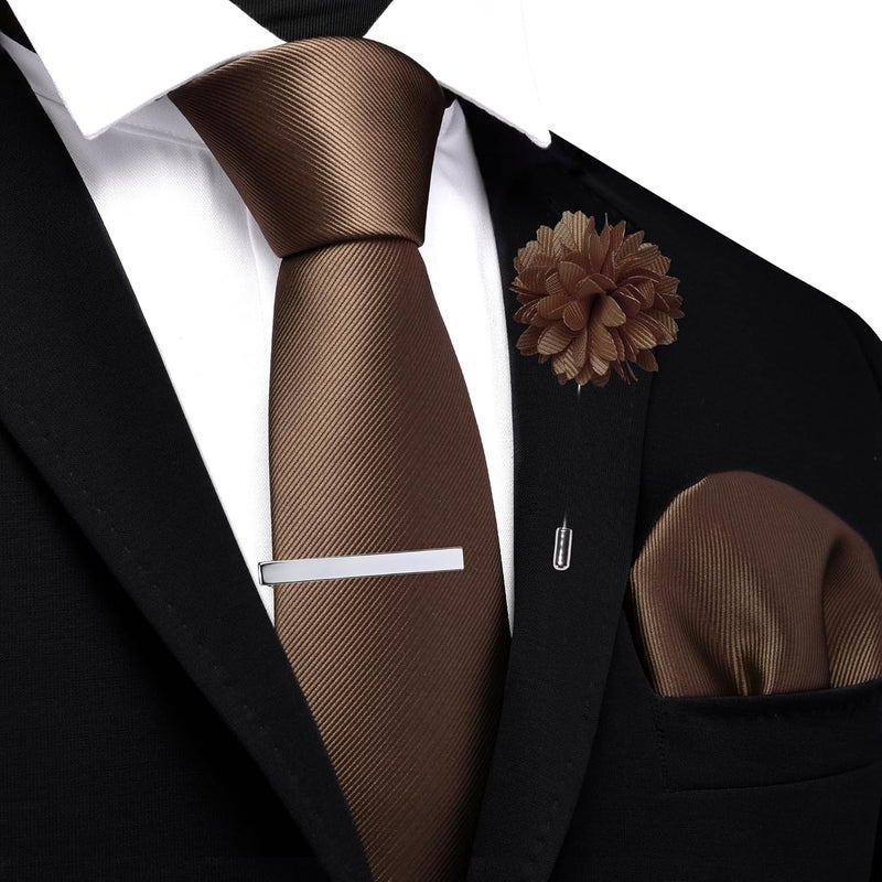 Branduce 3.15"（8cm） Solid Formal Tie and Pocket Square Plain Necktie Lapel Pin and Tie Clip Set for Men - Image 2